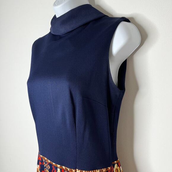 Vintage Womens Maxi Dress 60s/70s Mock Neck Collar Floral Navy Blue Orange Small - Picture 5 of 6